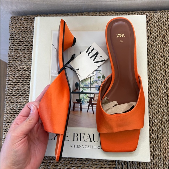 Zara Orange Heel Sandals 38 NEW - Picture 6 of 7